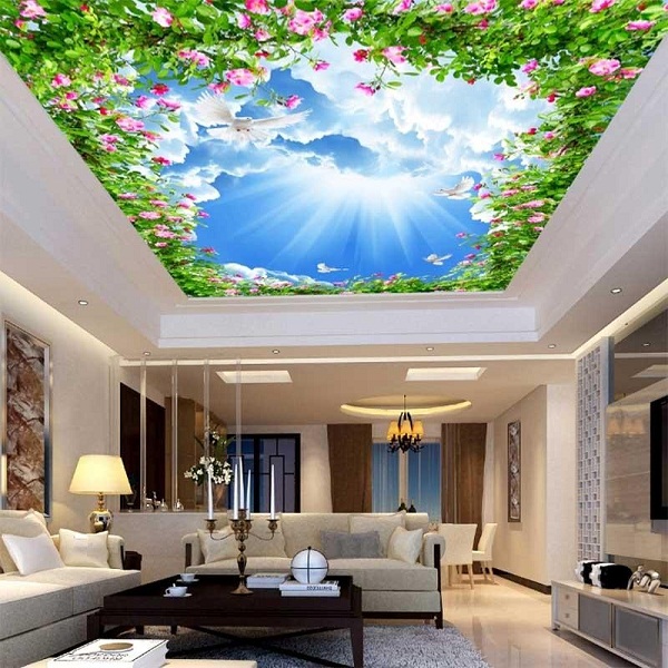 Trang trí trần nhà bằng giấy dán tường họa tiết thiên nhiên
